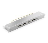 deleyCON CAT6a Patch Panel 16 Porte del Desktop 19" Pollici Montaggio Rack Assemblaggio del Server 16x RJ45 Schermato TIA568A TIA568B - Grigio Chiaro