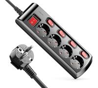 deleyCON Ciabatta Elettrica a 4 Scomparti Commutabile Individualmente Cavo da 1,4m (4x Interruttore On/Off e 1x Interruttore Principale) Alimentazione Ciabatta Elettrica Presa Multipla - Nero