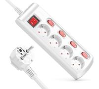 deleyCON Ciabatta Elettrica a 4 Scomparti Commutabile Individualmente Cavo da 3,0m (4x Interruttore On/Off e 1x Interruttore Principale) Alimentazione Ciabatta Elettrica Presa Multipla - Bianco