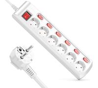 deleyCON Ciabatta Elettrica a 6 Scomparti Commutabile Individualmente Cavo da 1,4m (6x Interruttore On/Off e 1x Interruttore Principale) Alimentazione Ciabatta Elettrica Presa Multipla - Bianco