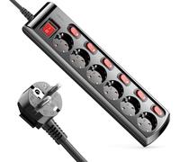 deleyCON Ciabatta Elettrica a 6 Scomparti Commutabile Individualmente Cavo da 1,4m (6x Interruttore On/Off e 1x Interruttore Principale) Alimentazione Ciabatta Elettrica Presa Multipla - Nero