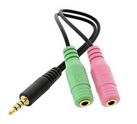 deleyCON Cuffie splitter audio jack Y cavo adattatore stereo - 1 connettore jack da 3,5 mm CTIA a 4 poli TRRS su 2 jack da 3,5 mm - 1 connettore jack su cuffie e microfono