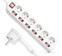deleyCON Multipresa 6 Vie con Spina Piatta - Interruttore ON/OFF - Attivazione Singola - Cavo 1,4m - Presa Multipla Distribuzione Estensione Barra Alimentazione Casa Ufficio 3680W - Bianco