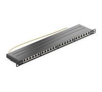 deleyCON Patch Panel 0,5 Unità Cat 6a Mini 24 Porte - Desktop Montaggio a Rack 19 Pollici Server RJ45 Schermato TIA568A TIA568B - Nero