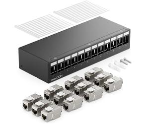 deleyCON Patch Panel 12 Porte Set Sezionatore 1RU + 12 Moduli Keystone Jack RJ45 STP CAT6a Compatibile con Cavo di Installazione CAT5 CAT6 CAT6a CAT7 Cavo di Rete Ethernet LAN DSL - Nero