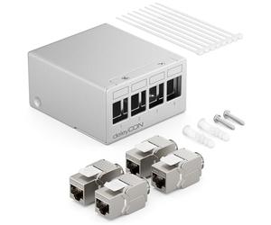 deleyCON Patch Panel 4 Porte Set Sezionatore 1RU + 4 Moduli Keystone Jack RJ45 STP CAT6a Compatibile con Cavo di Installazione CAT5 CAT6 CAT6a CAT7 Cavo di Rete Ethernet LAN DSL - Grigio