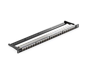 deleyCON Patchpanel a 24 Porte Modulare 0,5HE 19 Pollici Rack Integrato + 24 Moduli RJ45 Keystone Modulo CAT6a Compatibili CAT5 CAT6 CAT7 CAT8 Rete LAN Cavo di Posa Nero