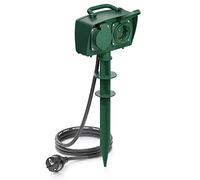 deleyCON Presa 2 Outdoor con Picchetto Distributore di Corrente Esterni 2 Prese Contatto Protettivo Sicura per Bambini IP44 Protezione Dagli Spruzzi d'Acqua Resistente Alle Intemperie Cavo 1,4m