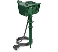 deleyCON Presa 4 Outdoor con Picchetto Distributore di Corrente Esterni 4 Prese Contatto Protettivo Sicura per Bambini IP44 Protezione Dagli Spruzzi d'Acqua Resistente Alle Intemperie Cavo 1,4m