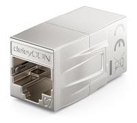 deleyCON RJ45 Accoppiatore CAT 7 (10Gbps, 600MHz) Connettore CAT7 Cavo di Estensione Adattatore Ethernet Metallo Compatibile con Cavo Patch Cat8, Cat7, Cat6, Cat5 LAN DSL POE 2x Presa RJ45, Argento