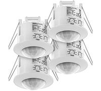 deleyCON Sensore di Movimento a Infrarossi da Incasso 360°, 4 Pezzi, Bianco | Supporto a soffitto per uso interno, controllo della luce, portata 6 m, sensore di luce integrato