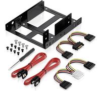 deleyCON Set Telaio di Montaggio per 2 Dischi Rigidi da 2,5" da SSD a Adattatore da 3,5" Supporto Telaio Rimovibile con Viti 2 Cavi SATA 2 Alimentatori e Cacciavite