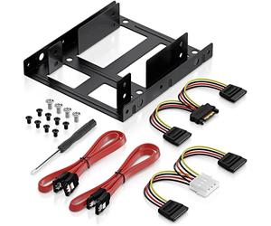 deleyCON Set Telaio di Montaggio per 2 Dischi Rigidi da 2,5" da SSD a Adattatore da 3,5" Supporto Telaio Rimovibile con Viti 2 Cavi SATA 2 Alimentatori e Cacciavite