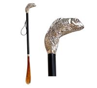 DELFA Calzascarpe di design, 70 cm, con manico Koi argentato, gambo in legno nero con passante, elegante aiuto