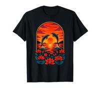 Delfini al Tramonto con Fiori di Loto, Oceano Natura Arte Maglietta