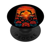 Delfini al tramonto con fiori di loto, oceano natura arte PopSockets PopGrip Adesivo