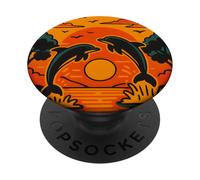 Delfini al tramonto con fiori di loto, oceano natura arte PopSockets PopGrip Adesivo