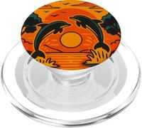 Delfini al tramonto con fiori di loto, oceano natura arte PopSockets PopGrip per MagSafe