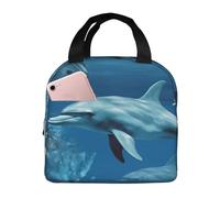 Delfini Blu Borsa termica per il pranzo per donne e uomini riutilizzabile portatile Lunch Box a tenuta stagna Cooler Lunch Tote Bag con tasca frontale per viaggi picnic ufficio lavoro
