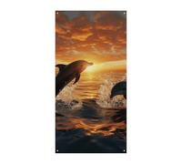 Delfini che saltano fuori dall'acqua al tramonto Copertura della porta Banner Forniture per decorazioni per feste Portico Appeso Banner Personalizzazione Banner per feste per vacanze Compleanno