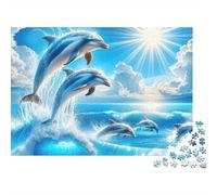 Delfini che Saltano nell'Oceano Difficile 1000 Pezzi Puzzle per Adulti Delfini che Saltano tra Onde Oceaniche Soleggiate Premium Robusto Alta Qualità Vivace Stimolante Antistress 38x26cm/1000pz