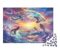 Delfini e Sirene Tramonto Oceano Fantasy Puzzle 1000 Pezzi Cartonato Puzzle per Adulti Relax Decorazione Regalo 52x38cm/1000pcs