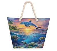 Delfini e tartarughe nel mare Tote Bag per donne uomini borsa da spiaggia borsa a tracolla borsa shopping con manico Hemprope