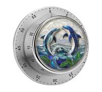 Delfini in vetro colorato che giocano tra le onde Timer da cucina per chef Orologio con timer da cucina con allarme forte Non sono necessarie batterie Timer da tavolo meccanico con supporto magnetic