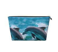 Delfini nel mare Borsa da toilette da viaggio in pelle con stampa di delfini per le donne borsa da viaggio per articoli da toeletta borsa cosmetica borsa per trucco, Oro, Taglia unica, Beauty case