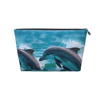 Delfini nel mare Borsa da toilette da viaggio in pelle con stampa di delfini per le donne borsa da viaggio per articoli da toeletta borsa cosmetica borsa per trucco, Argento, Taglia unica, Beauty case