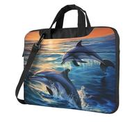 delfini nel mare Laptop Tote Bag per gli Uomini Donne Del Manicotto Del Computer Portatile Borsa Della Spalla Cartella Messenger Computer Bag, Nero, 14 inch