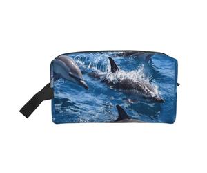 Delfini nel mare, organizer per cosmetici di grande capacità, borsa da viaggio per il trucco da donna