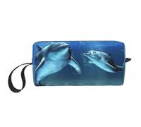 Delfini nel mare Stampa Toiletries Bag per le Donne Formato di Viaggio Carino Viaggio Toiletry Bag Makeup Bag Organizer Pouch, bianco, Taglia unica