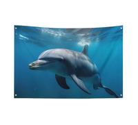 Delfini nella bandiera, 0,9 x 1,5 m, non sbiadisce, bandiera di benvenuto, giardino, cortile, casa, bandiera, decorazione per la casa