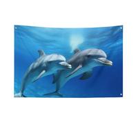 Delfini nella bandiera, 0,9 x 1,5 m, non sbiadisce, bandiera di benvenuto, giardino, cortile, casa, bandiera, decorazione per la casa