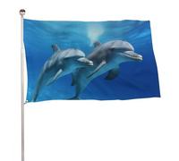 Delfini nella bandiera, 89 x 150 cm, stampa su entrambi i lati, bandiera decorativa da giardino, non sbiadisce, con occhielli in ottone, sfondo fotografico da appendere, per interni ed esterni