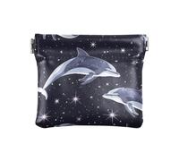 Delfini nello spazio cielo stelle spremere portamonete sacchetto portamonete titolare titolare PU pelle mini portafoglio portamonete per donne ragazze uomini
