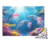 Delfini nuotare Puzzle 1000 Pezzi In cartone Spesso, Un Tangram Per Enigma Per Lo Stress Relief, Ideale Per Quadro Fai Da Te, Regalo Di Compleanno Perfetto 70x50cm/1000pcs