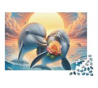 Delfini Tramonto Puzzle 1000 Pezzi Carta per Adulti Mazzo Romantico Gioco di Puzzle 1000 Pezzi Relax Decorazione Regalo 52x38cm/1000pcs