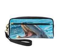 Delfino adorabile stampato, Borsa per il trucco Borsa per cosmetici Borsa da viaggio portatile da toilette Astuccio in pelle per donne e ragazze