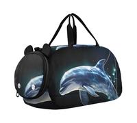 Delfino Blu Dello Spazio Borsa Sportiva da Nuoto e Palestra con Scomparto per Scarpe Borsa da Viaggio per Il Fine Settimana Borsone per Ragazzi