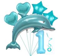 Delfino Blu Ragazzo Palloncino Foil Primo Compleanno Ragazzo Delfino Blu Palloncino Set XL Palloncino Numero 1 Palloncino Foil Animali Marini Palloncini Numeri 1 Palloncino Foil 1 Anno Ragazzo Stella