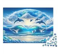 Delfino - Carta resistente - Delfini che saltano sopra l’onda di nuvole - Puzzle - Arredamento casa da collezione - 70x50cm/1000 pezzi