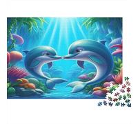 Delfino - Carta riciclata - Due delfini che si baciano nella caverna sottomarina - Puzzle - Regalo da collezione per adulti - 70x50cm/1000 pezzi