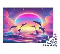 Delfino - Cartone - Delfini sotto l’arcobaleno nell’oceano - Puzzle premium - Passatempo - Arredamento casa - 70x50cm/1000 pezzi