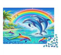 Delfino - Cartone - Delfini sotto l’arcobaleno nell’oceano tropicale - Puzzle premium - Passatempo - Arredamento casa - 52x38cm/1000 pezzi