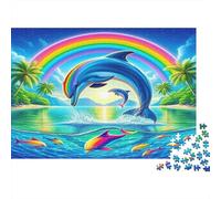 Delfino - Cartone rigido - Delfino sotto l’arcobaleno nell’oceano tropicale - Puzzle classico - Adatto ai principianti - Stimolante per la mente - 70x50cm/1000 pezzi
