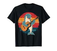 Delfino Che Suona la Chitarra Vintage Chitarra retrò Rock Chitarrista Maglietta
