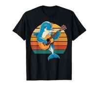 Delfino Che Suona la Chitarra Vintage Chitarra retrò Rock Chitarrista Maglietta