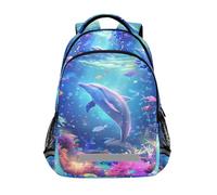 Delfino Colorful Coral Reef Zaini per bambini Scuola Zaino Studente Bookbag per Ragazzi Ragazze Borsa Casual, Barriera corallina colorata delfino, Taglia unica